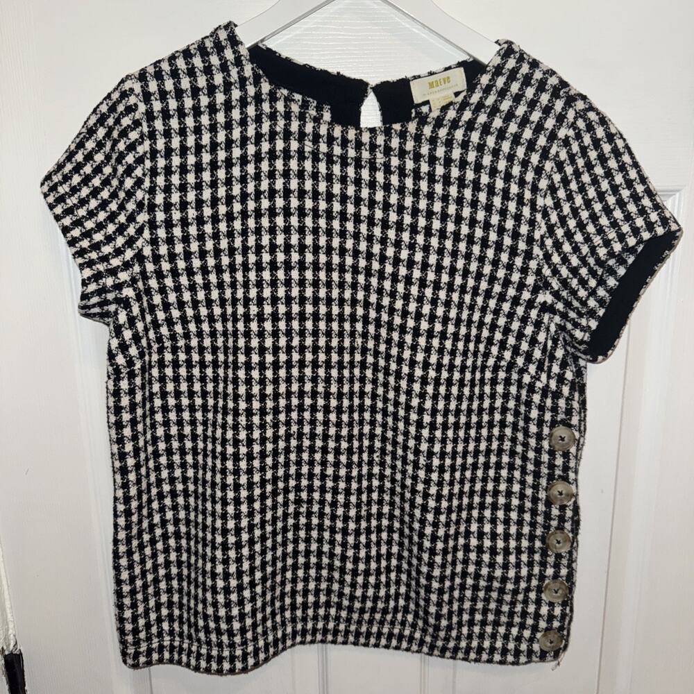 Maeve by Anthropologie Size 8 Gingham Woven Knit Blouse Top Black White Townsend